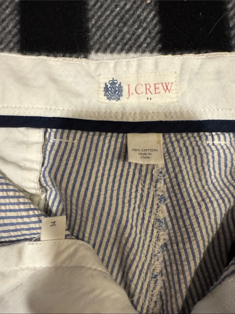 J. Crew Men’s Blue and White Seersucker Flat Front Shorts